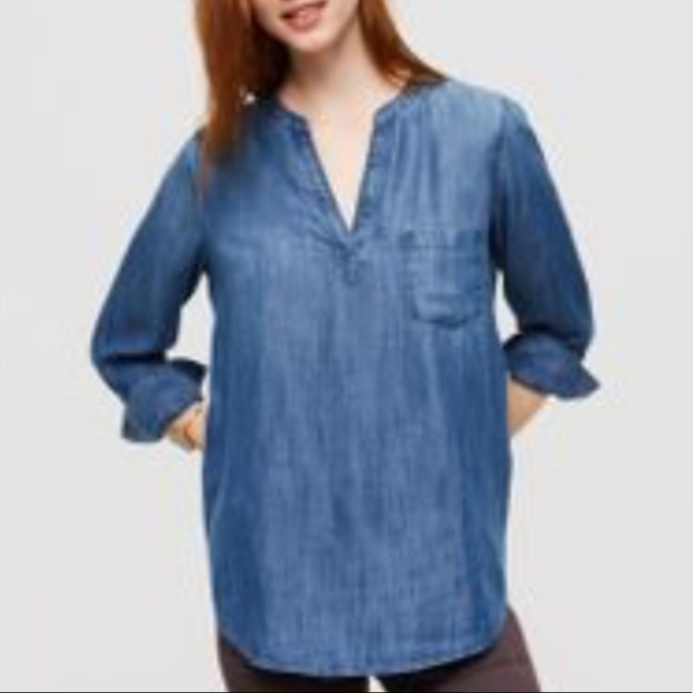 Lou & Grey Chambray Popover Oversized Shirt {B14}